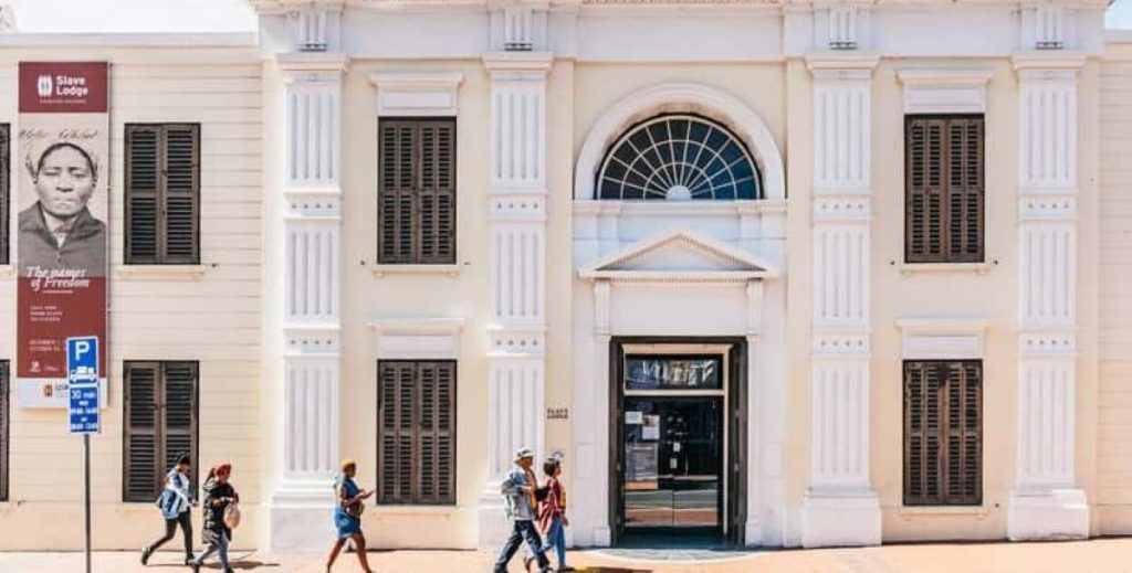 Exterior view of the Iziko Slave Lodge, a historic 17th-century building in Cape Town that now serves as a museum of slavery and human rights.