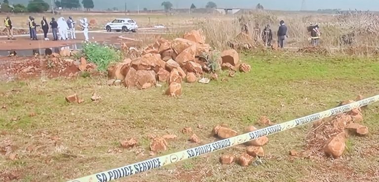 Police forensic investigators examine the crime scene in Dawn Park, Ekurhuleni, where the ninth woman's body was discovered.