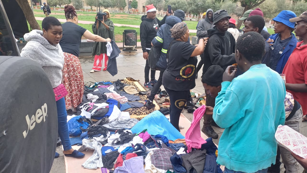 BrosDoMatter and Daklan Foundation distributing food and clothes to homeless people in Pretoria on Christmas Day. Picture: Supplied