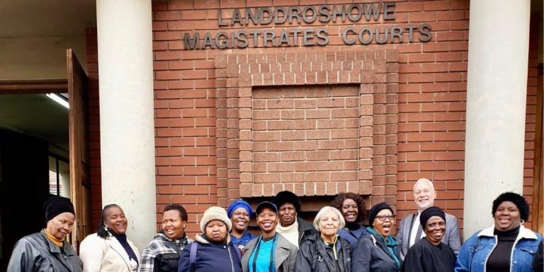 ECD principals, Lawyers for Human Rights representatives and other activists outside the Vereeniging Magistrates’ Court.