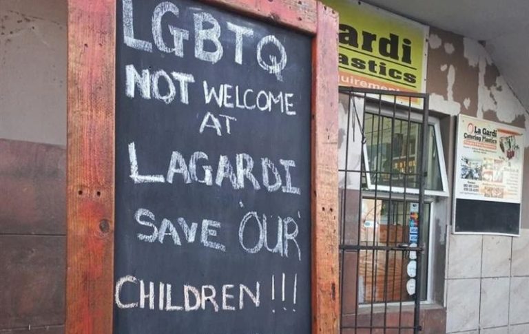 Business owner ordered to pay R200,000 for banning LGBTQ+ people from his shop Sign reading “LGBTQ not welcome at LaGardi. Save our children’s” displayed outside La Gardi Plastics in Gqeberha.